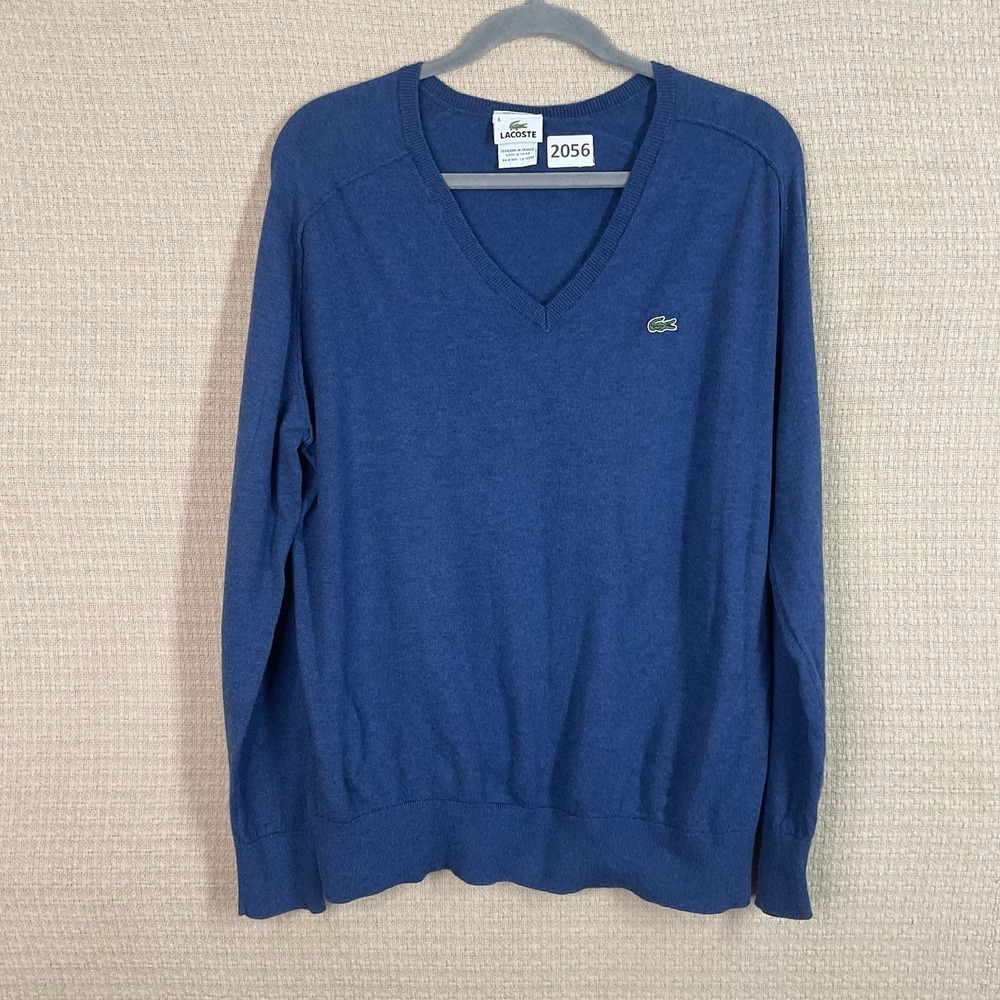 Lacoste Classic Fit V Neck Sweater Size Fr 6 US XL Blue Cotton Cashmere Career